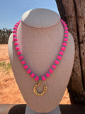 Turq. & Pink Beaded Horseshoe