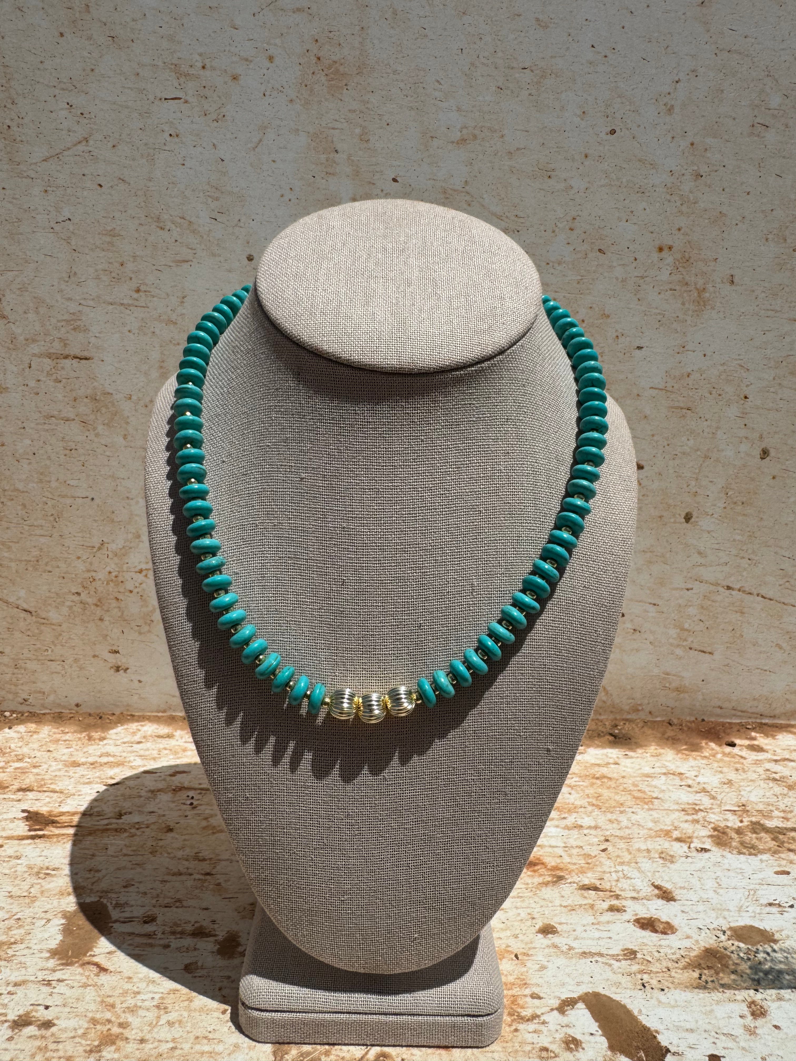 3 Gold + Turquoise Bead Stacker Necklace