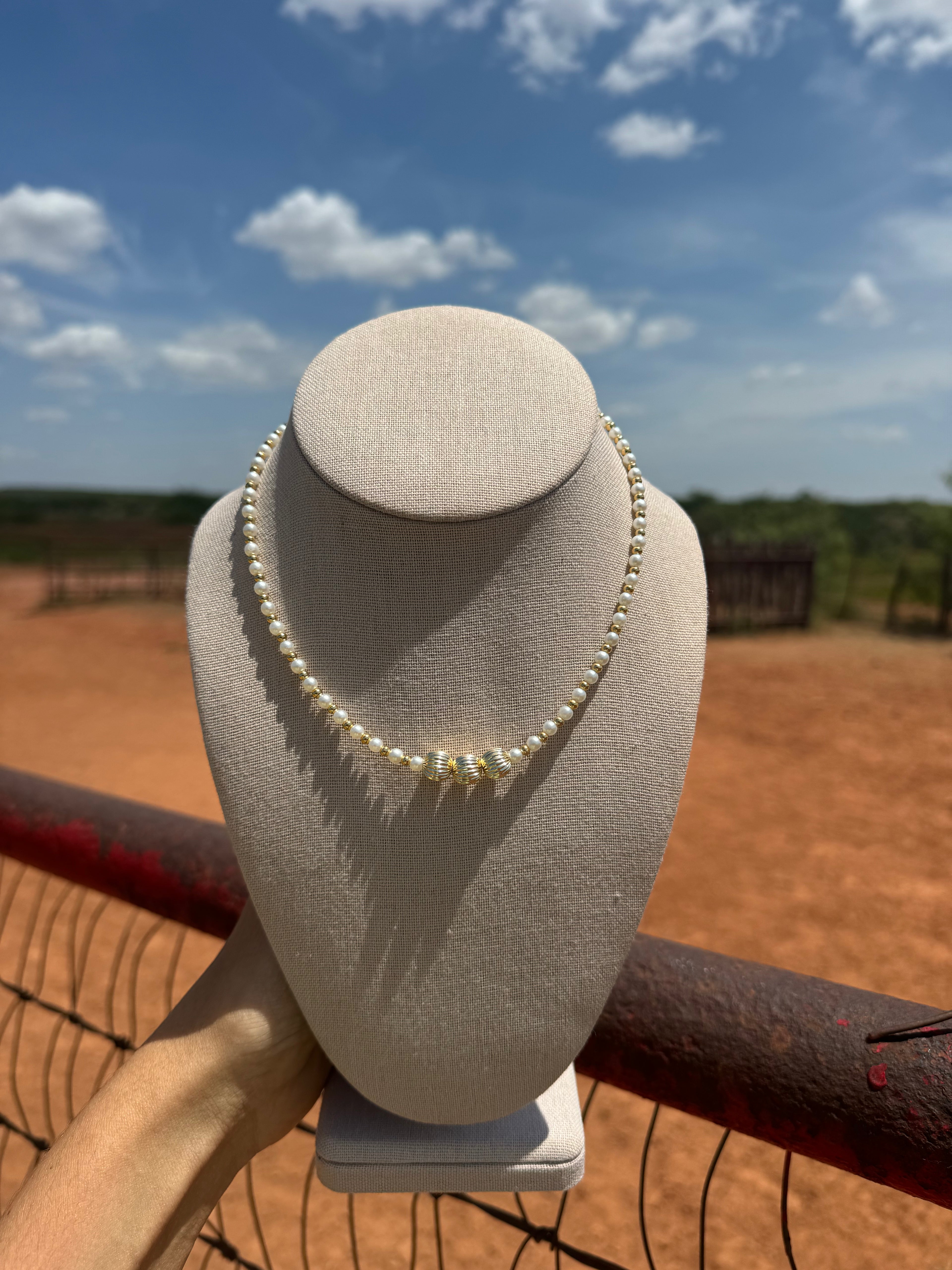 3 Gold + Pearl Necklace